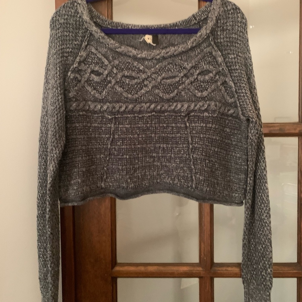 Free People Long Sleeve Crop Sweater Ribbed Size Extra Small Heathered Gray